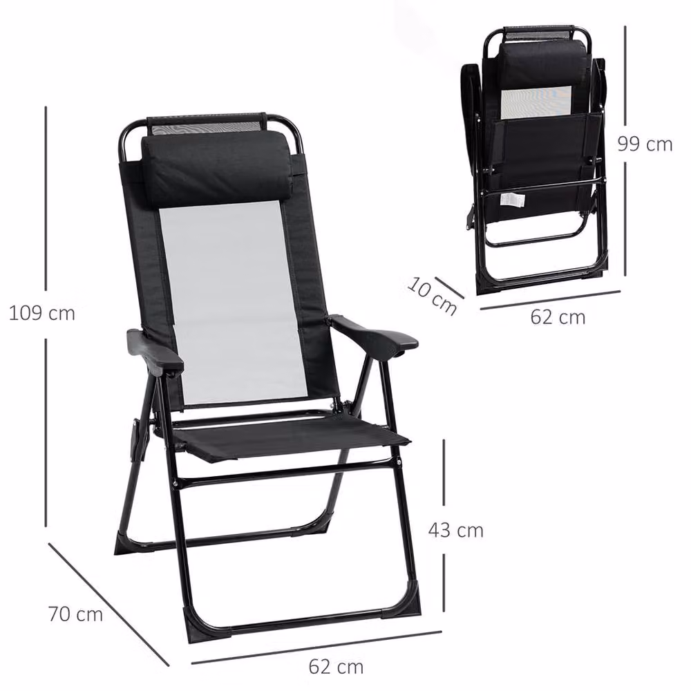 Outsunny Set of 2 Black Textilene Folding Recliner Chairs with Armrests – 2