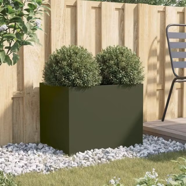 Berkfield Home Steel Planter Tub, Green, W: 62 cm, D: 47 cm, H: 46 cm