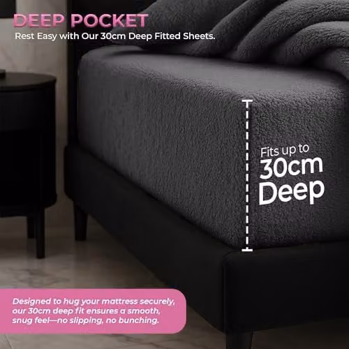 Snug City Grey Teddy Fleece Extra Deep Fitted Sheet, Super King, W/D/H: 200 x 200 x 30 cm – 2