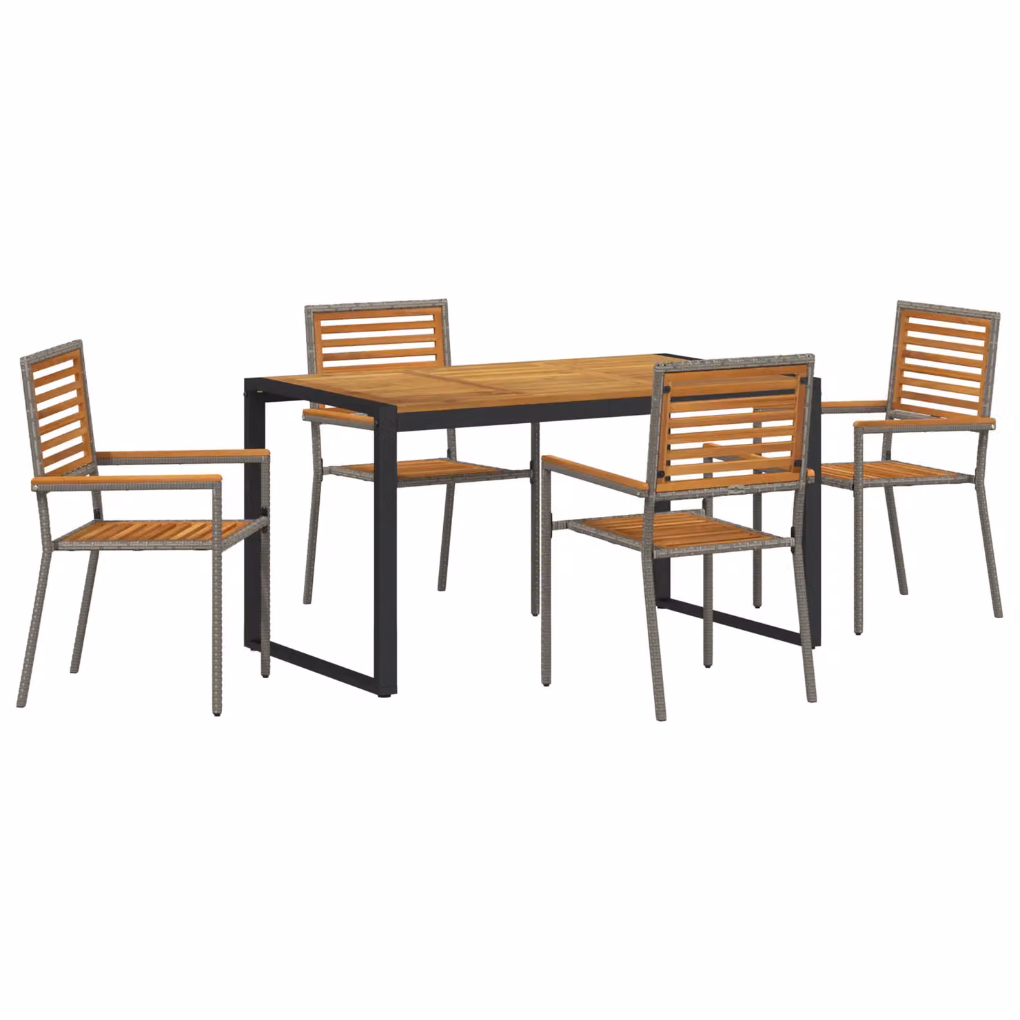 Berkfield Home 5 Piece Grey Poly Rattan and Acacia Wood Garden Dining Set – 2