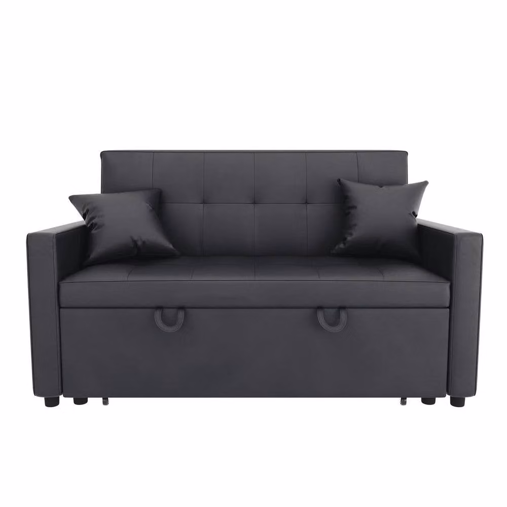 FORGEVIO Modern 2 Seater Sofa Bed in Grey with Synthetic Leather Upholstery, W/D/H: 140 x 200 cm – 2