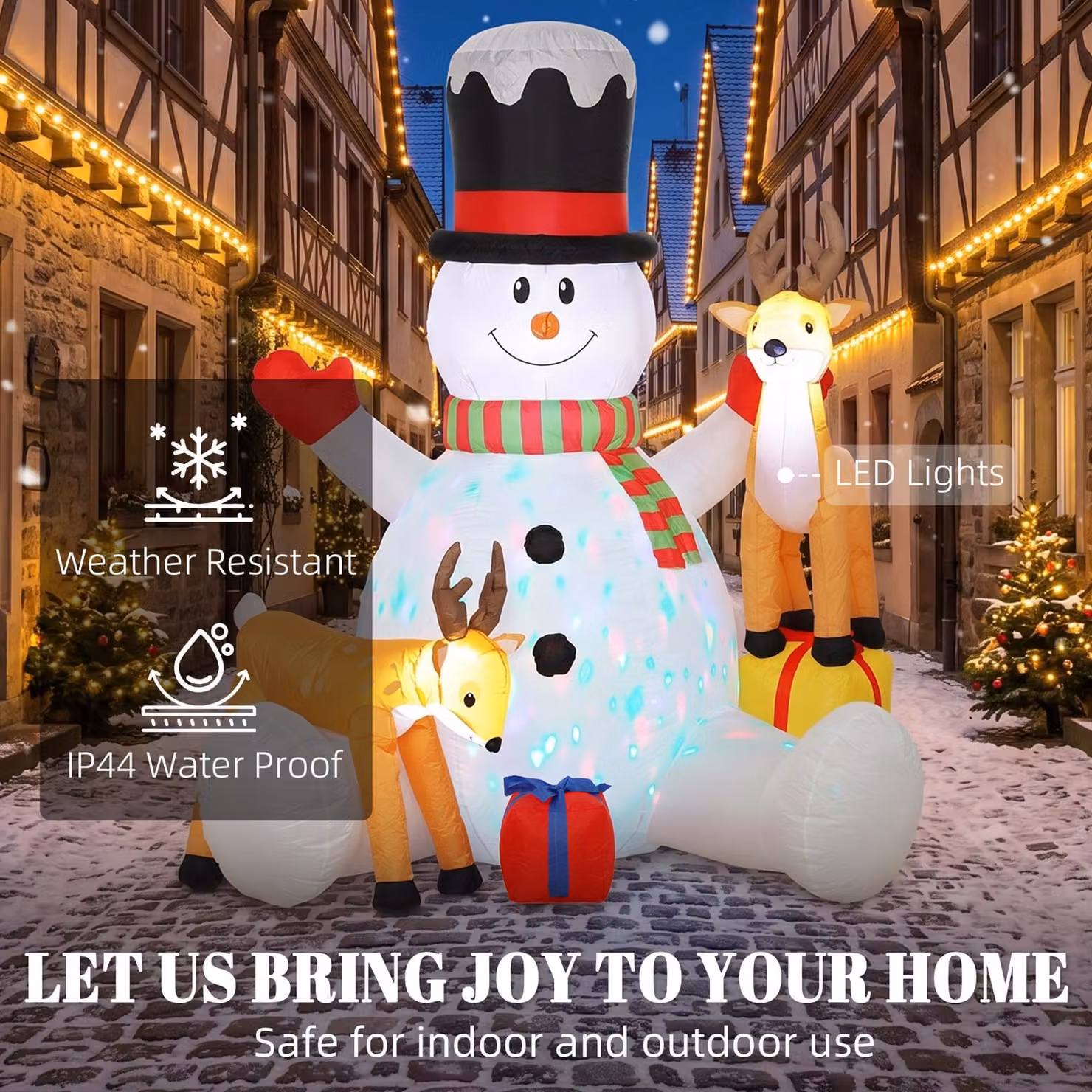 Outsunny 7ft Giant Christmas Inflatable Snowman with 2 Reindeer and LEDs, White and Brown Outdoor Blow Up Decoration – 4
