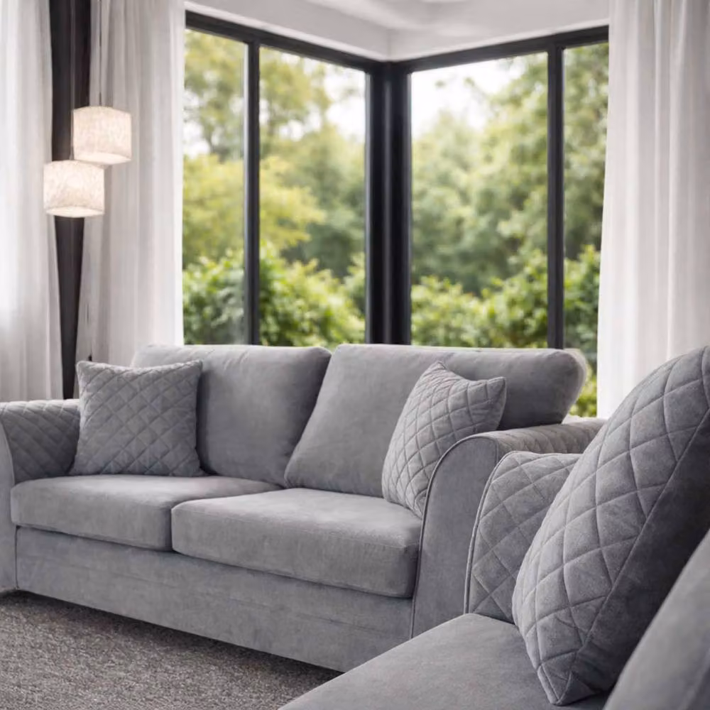 Furnishings For Less UK Quilted Chenille Fabric Sofa Set 3 and 2 Seater with Scatter Back in Grey – 3