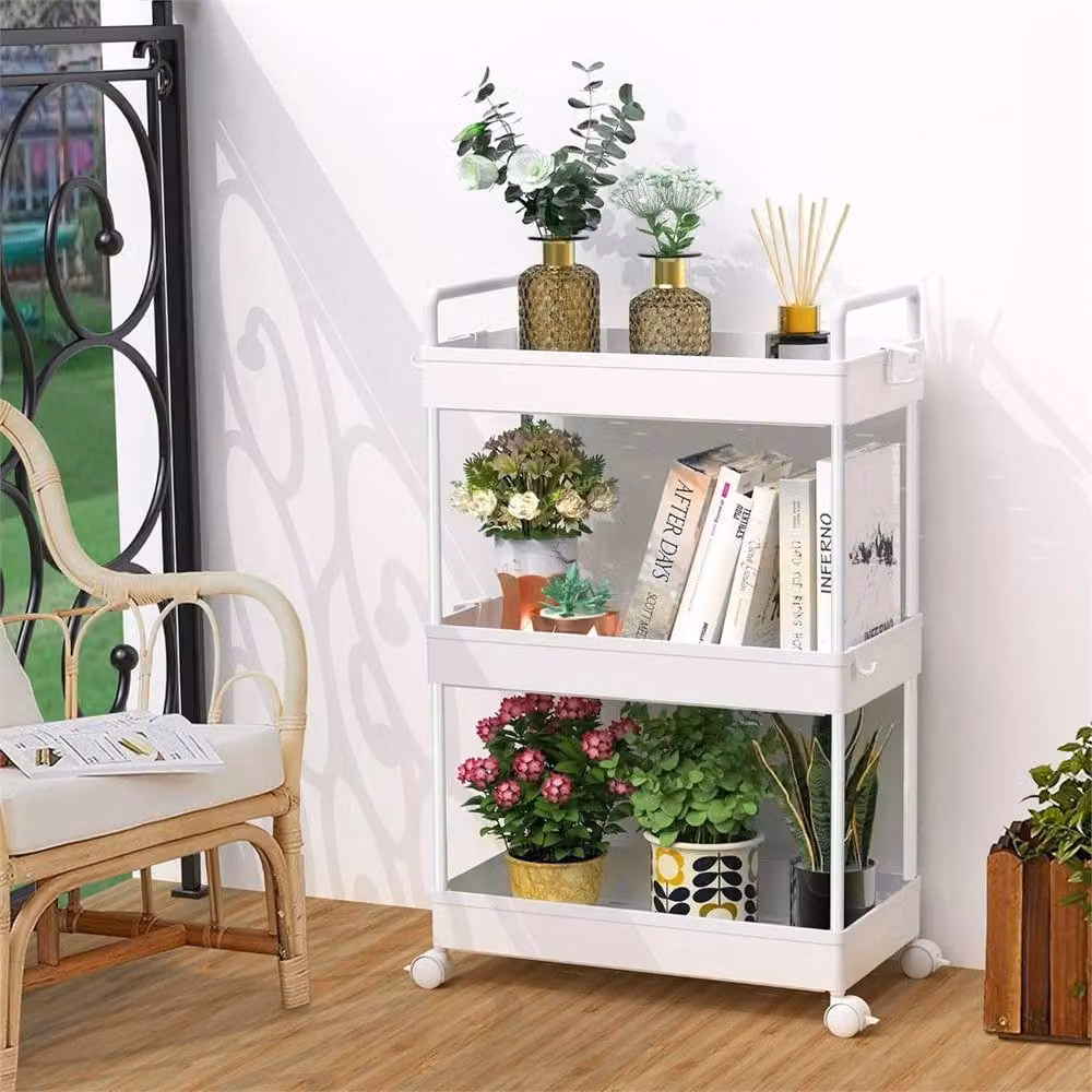 Nordara 3-Tier Utility Cart with Locking Wheels in White – 3