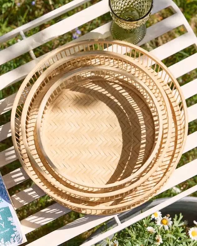 Dibor Set of 3 Traditional Bamboo Nesting Decorative Trays in Beige and Sand – 2