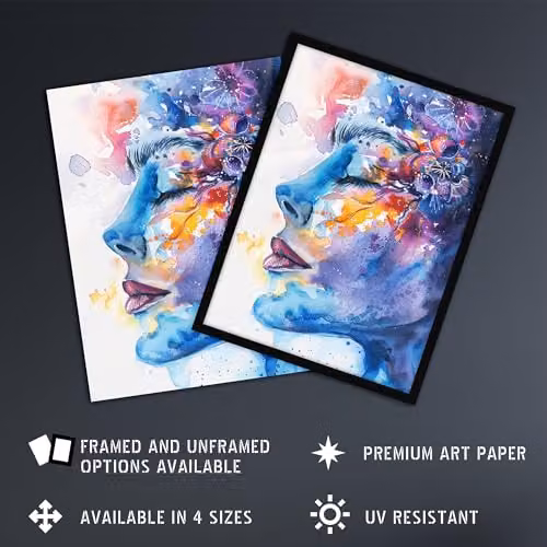 Artery8 Ethereal Woman Face Portrait Floral Watercolour Framed Wall Art Print, Multicolour, W: 23.4 cm, H: 32.3 cm – 2