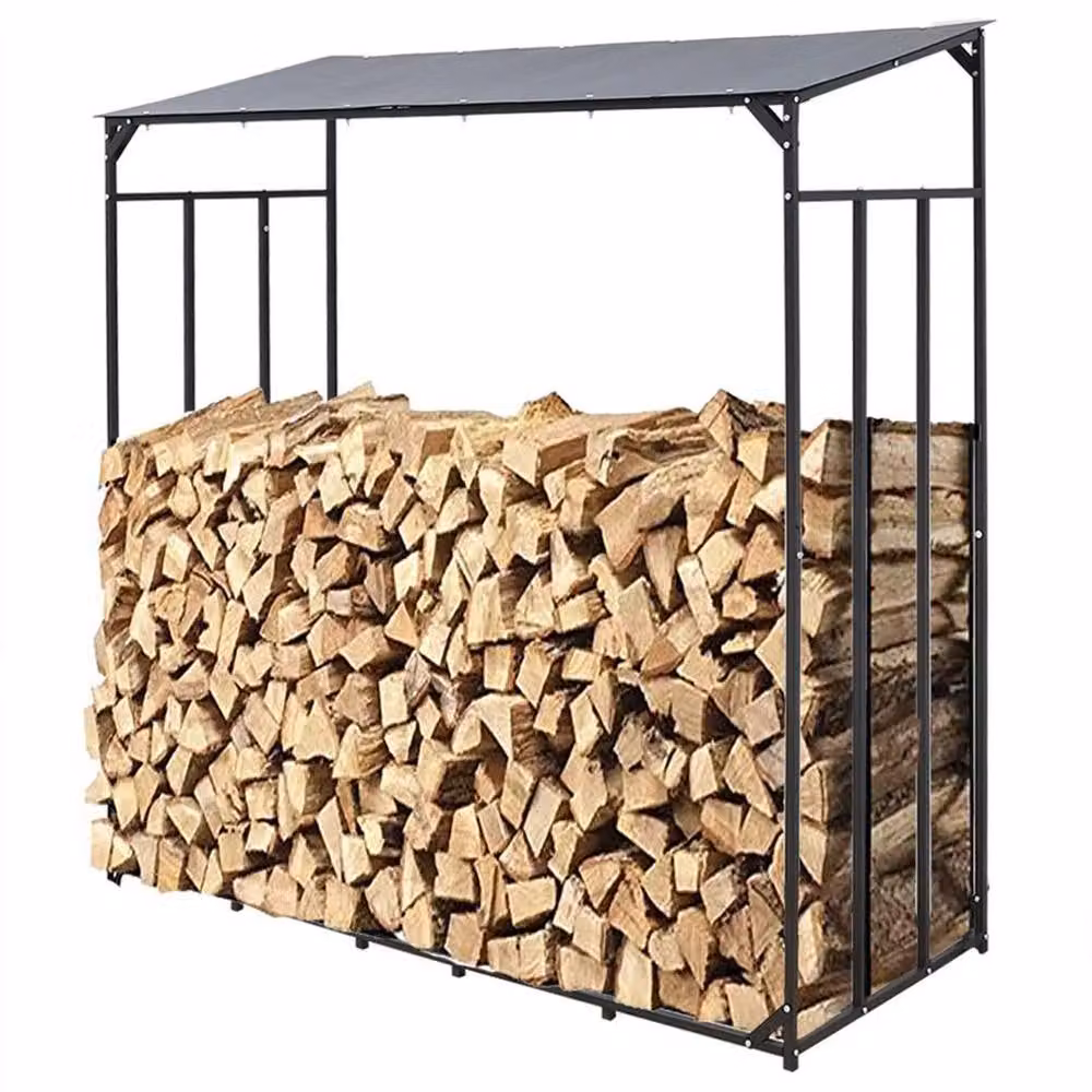 NESTLUNE Large Black Metal Log Store and Indoor Wood Basket, W/D/H: 100 x 100 x 176 cm – 2