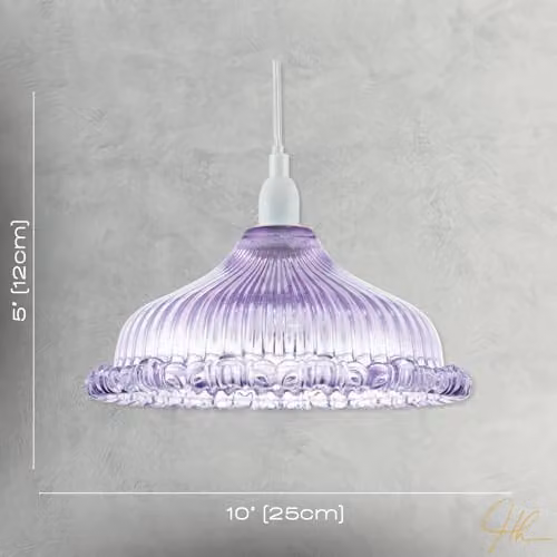 Happy Homewares Modern Ribbed Glass Cylinder Pendant Ceiling Light Shade in Lilac Purple, W/D/H: 12 x 12 x 25 cm – 3