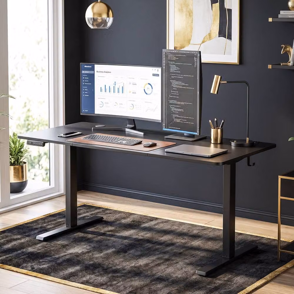 HOMCOM Electric Height Adjustable Standing Desk with Memory Control, Black, W: 140 cm, D: 60 cm – 2