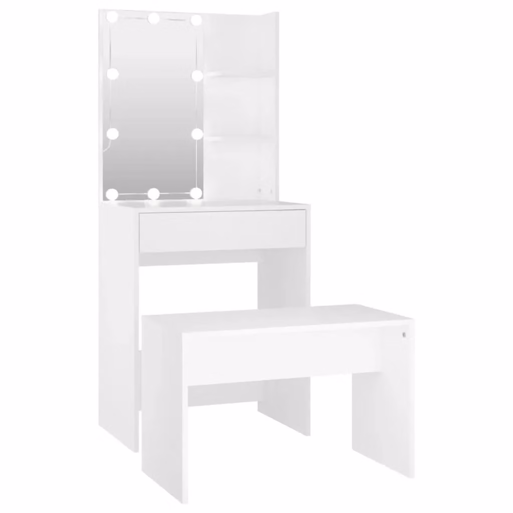 Berkfield Home Hollywood LED Dressing Table Set in White Matt MDF – 2
