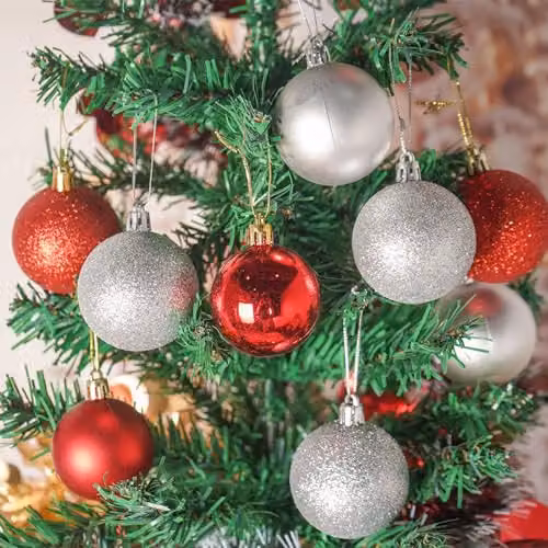 Voltico Shatterproof Christmas Bauble Set in Red and Silver, 35 Pieces, Diameter: 5.5 cm – 4