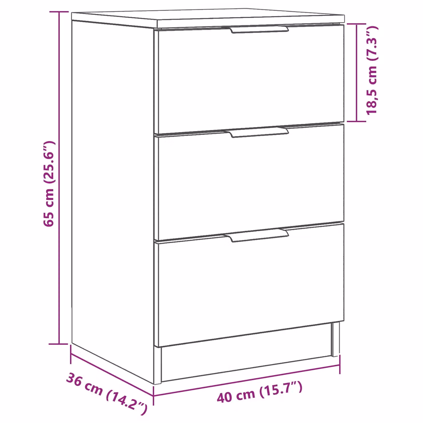 Berkfield Home Black Oak Bedside Cabinet in Black, W/D/H: 40 x 65 x 65 cm – 5