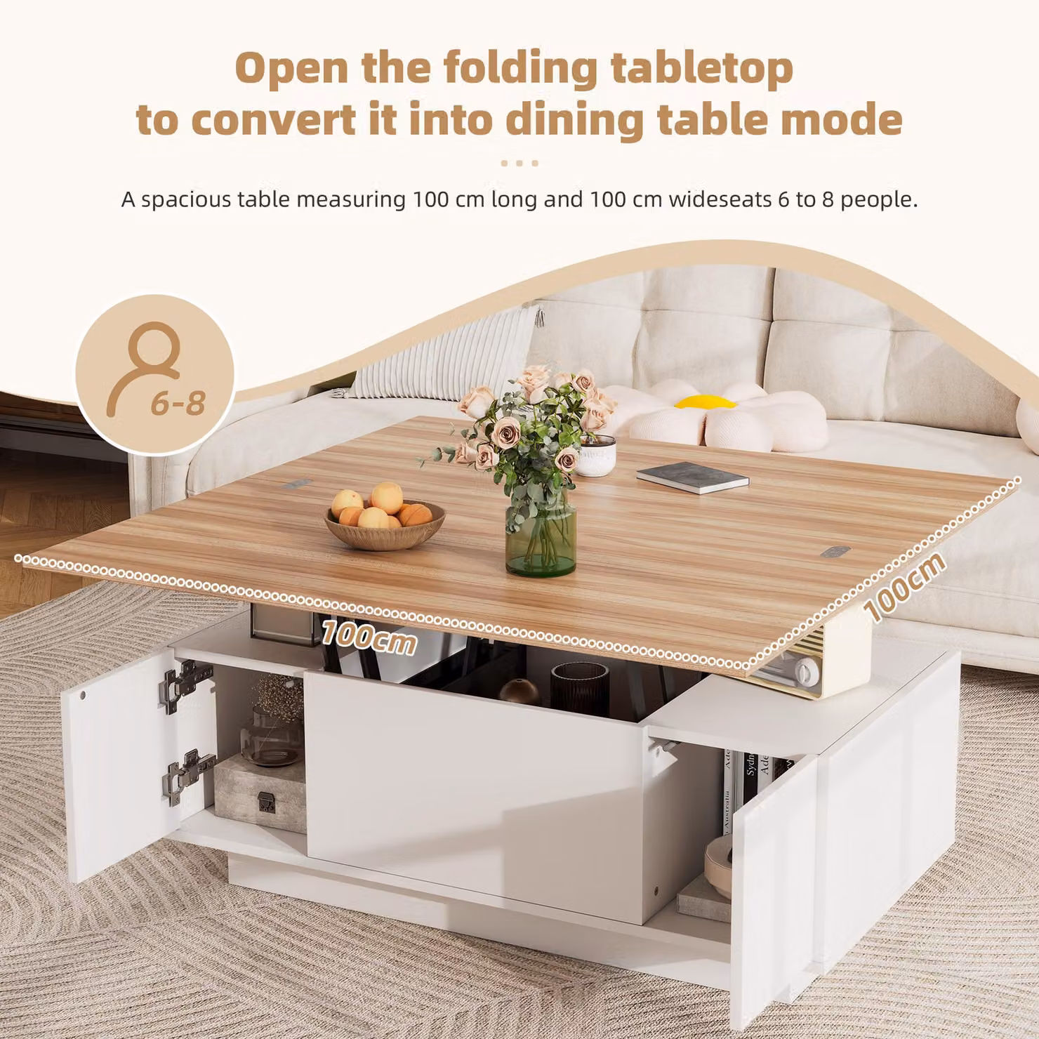 Aosom UK Lift-up Coffee Table with Hidden Storage and Dual Liftable Tops in White and Natural, W: 100 cm, D: 50 cm, H: 55.5 cm – 3