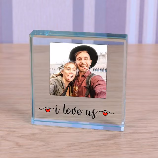 Uniqueful Personalised I Love Us Glass Token Anniversary Gift in Transparent and Beige
