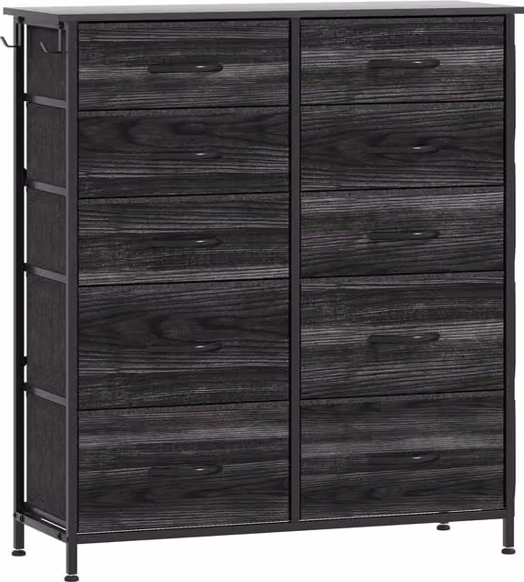 HOMCOM Modern Black Chest of Ten Fabric Drawers with Metal and MDF Frame – 1