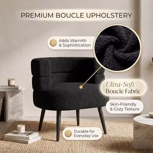 Alivio Black Bouclé Sherpa Tub Chair with Armrests and Rubberwood Legs – 2