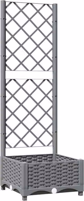 Berkfield Home Garden Planter with Trellis in Light Grey, W/D/H: 40 x 40 x 121.5 cm – 1