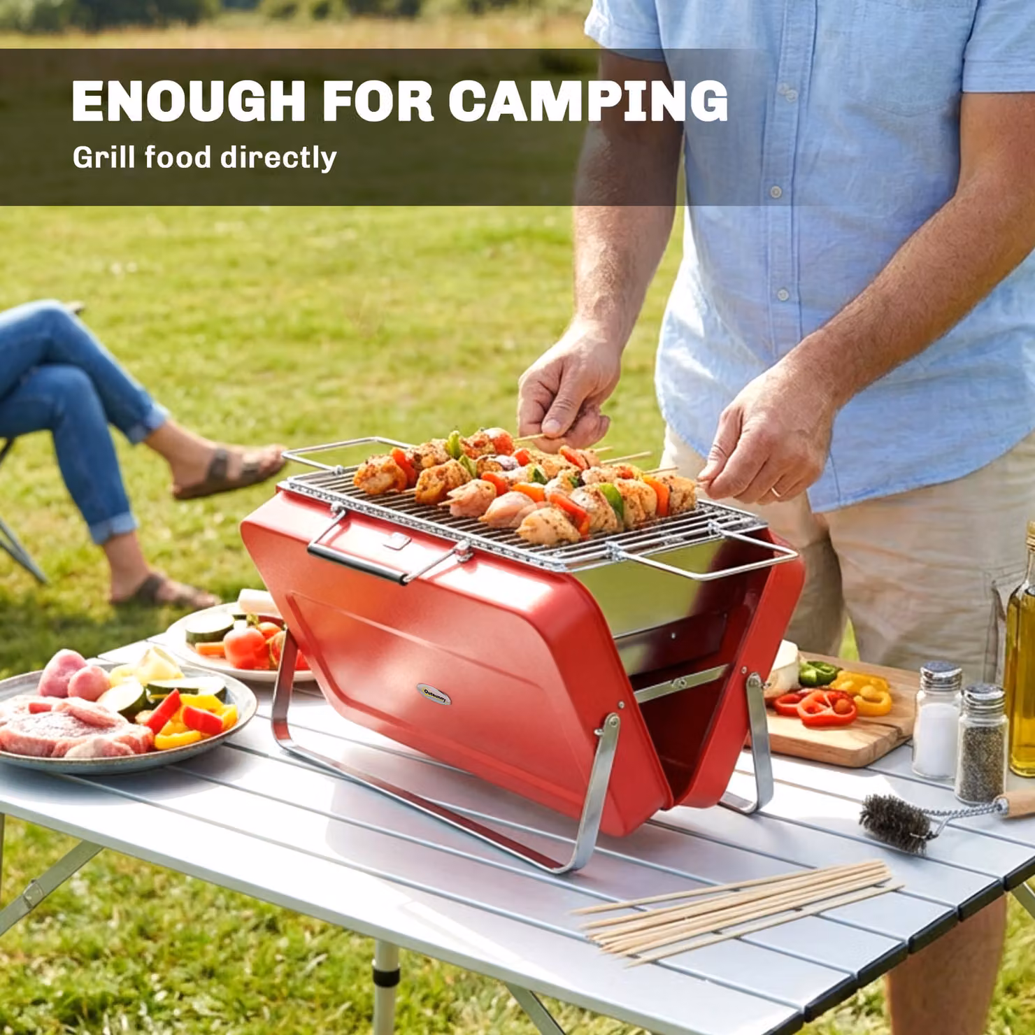Outsunny Portable Mini Charcoal Barbecue Grill with Suitcase Shell, Red, W/D/H: 47 x 32 x 28 cm – 6