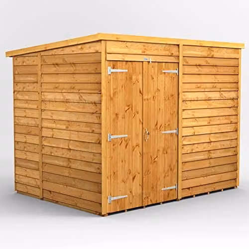 Powersheds Premium Pent Overlap Wooden Shed in Brown with Double Doors – 1