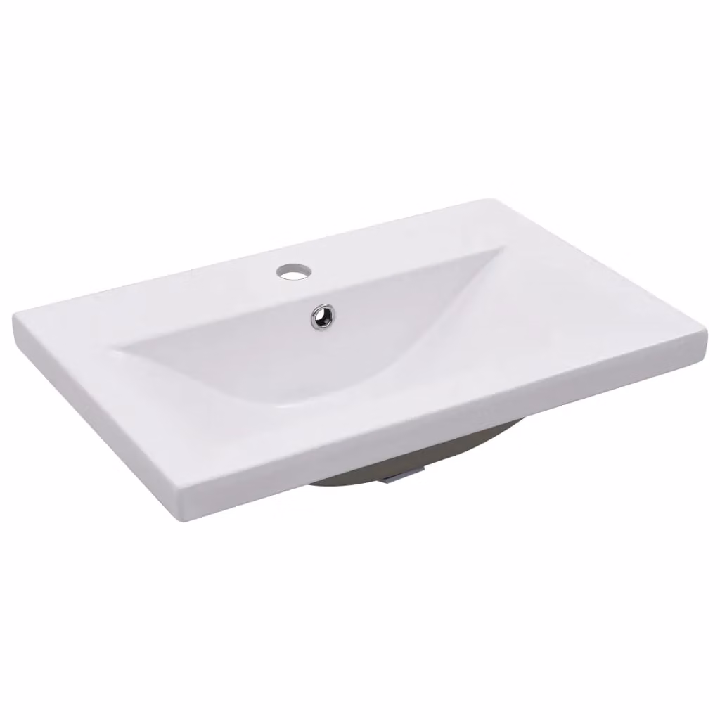 Berkfield Home Rectangular Ceramic Built-in Basin with Overflow, White, W: 61 cm, D: 39.5 cm, H: 18.5 cm – 2