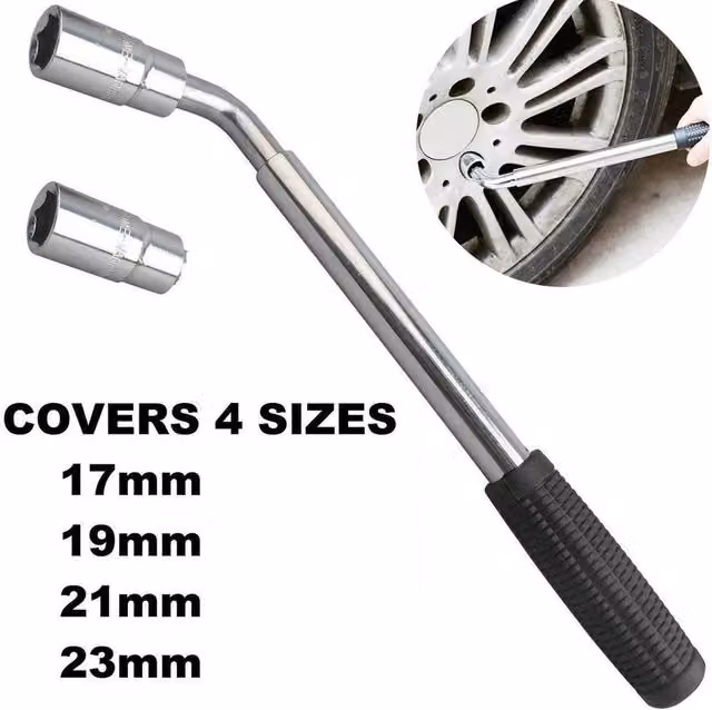 NESTLUNE Extendable Wheel Lug Nut Wrench Socket Set in Silver, 17/19/21/23mm