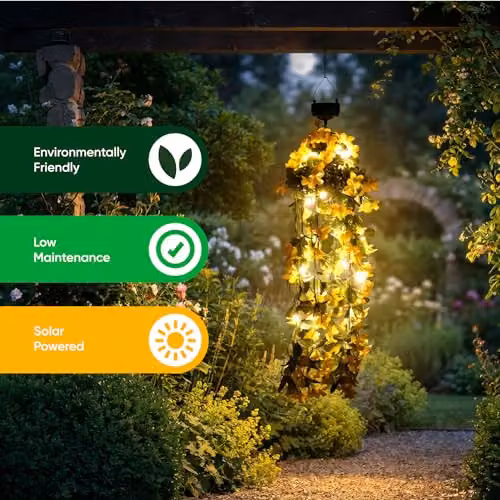 Gardenwize Solar Powered LED Hanging Primrose Flower Lights in Yellow with 30 LEDs and IP44 Waterproof Rating – 6