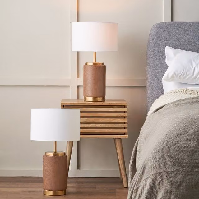 Pacific Lifestyle Set of 2 Carrara Brown Wood Effect Ceramic Table Lamps