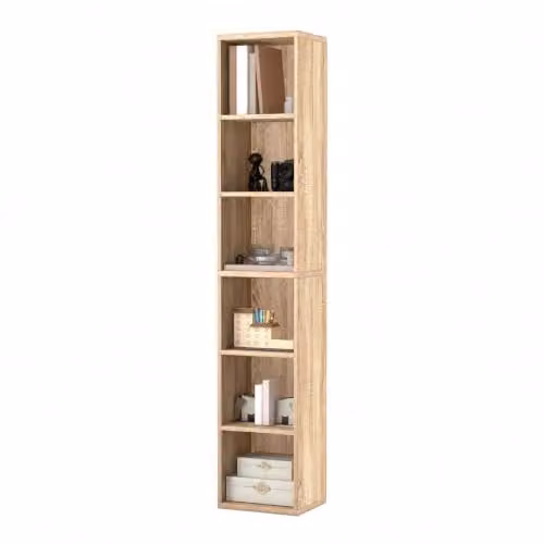 Levede 6 Tier Tall Freestanding Bookshelf with 6 Open Storage Cubes, Oak