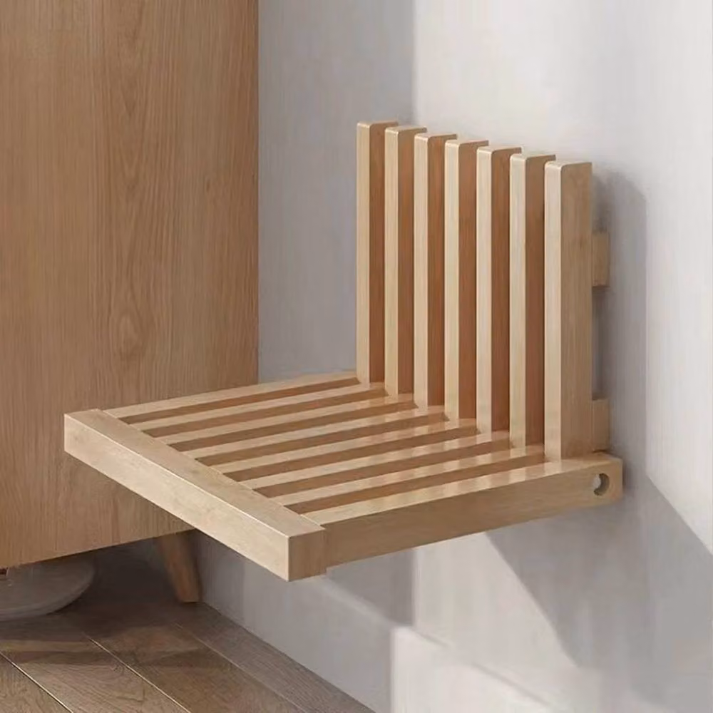 Havendro Solid Wood Wall-Mounted Foldable Seat for Entryways and Hallways in Sand – 2