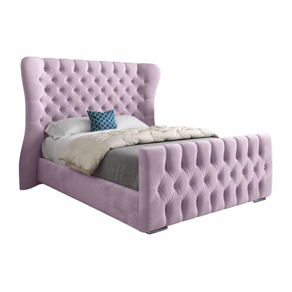 KDMD Zelah Small Single Wide Curved Upholstered Designer Bed Frame in Pink Velvet – 2