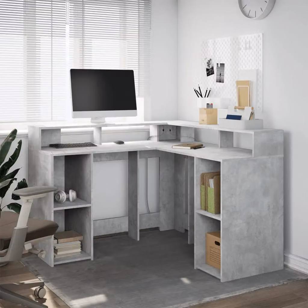 Berkfield Modern Corner Home Office Desk with LED Lights in Grey, W/D/H: 130 x 130 x 91 cm – 3