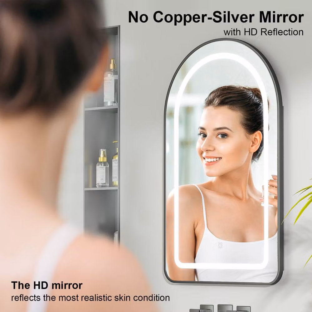 KEEPREAPER Modern Black Wall Mounted Bathroom Mirror Cabinet with LED Lighting and Internal Shelves, W: 51 cm, H: 80 cm – 3