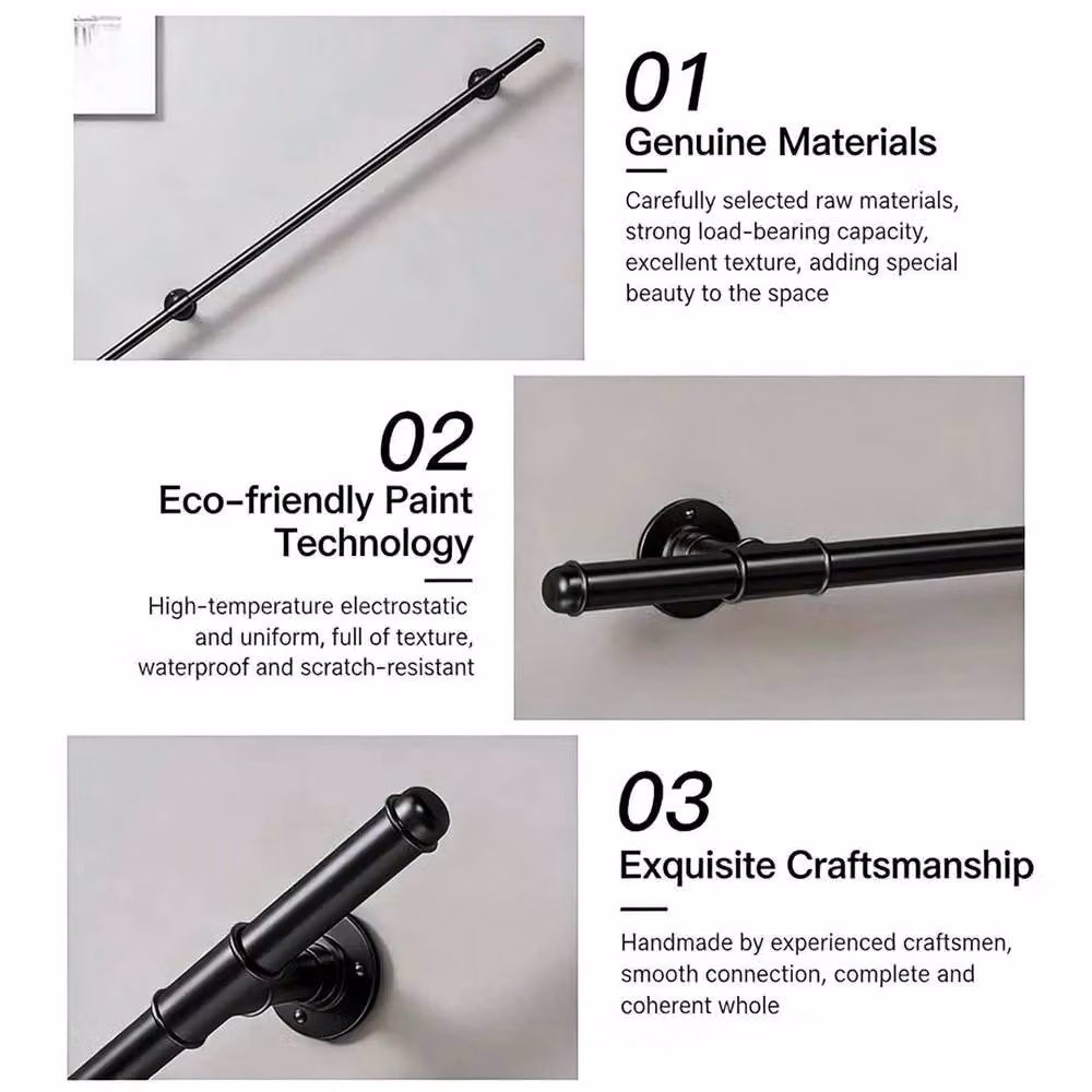 Hinsinc Black Metal Stair Handrail Grab Bar, W/D/H: 100 x 52 x 2 cm – 5