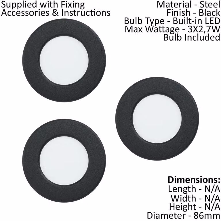 Loops Black Metal Round LED Flush Ceiling Downlight 2.7W