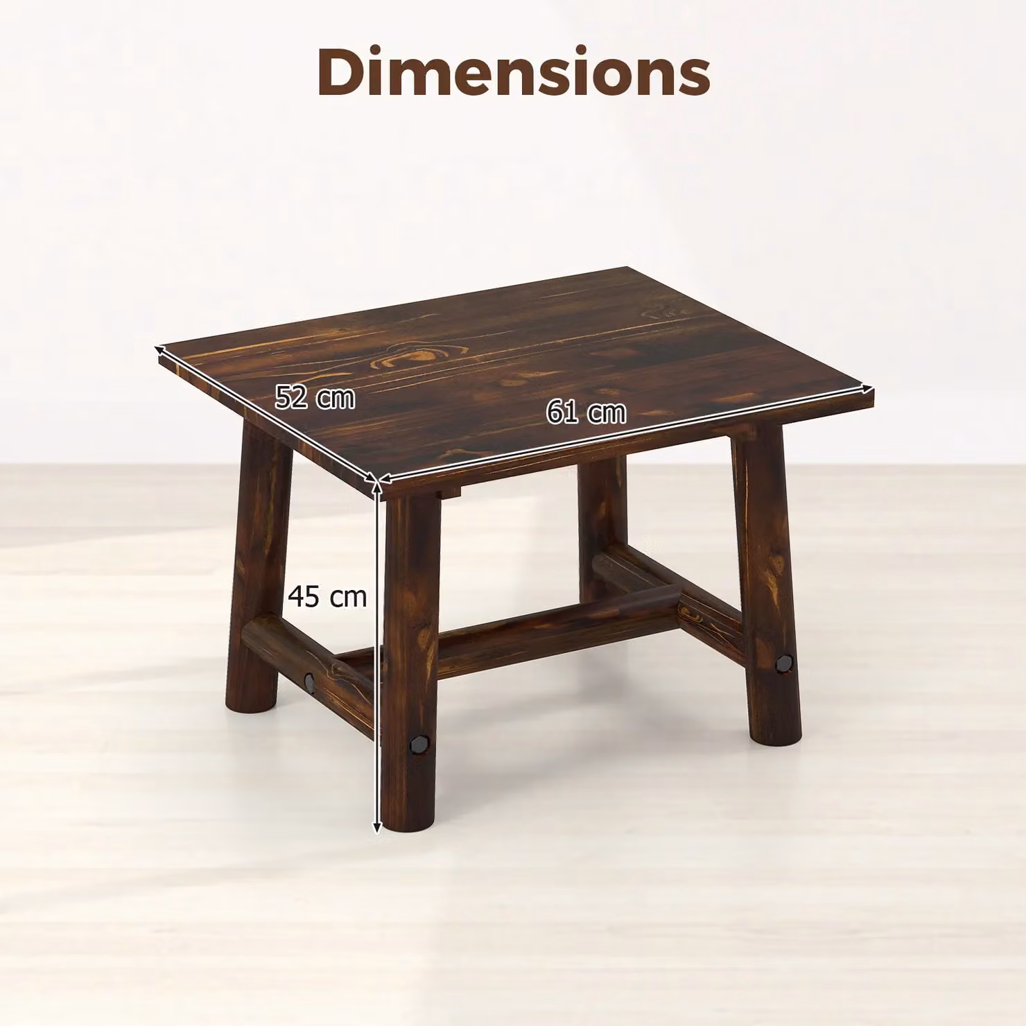 Costway Square Side Table in Brown Solid Pine Wood – 2