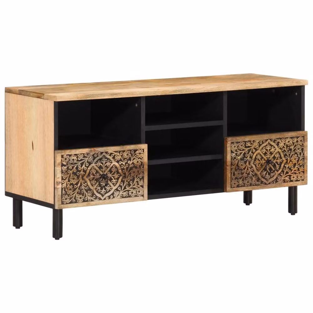 Berkfield Home Retro Mango Wood TV Cabinet in Brown, W/D/H: 100 x 33 x 46 cm – 2