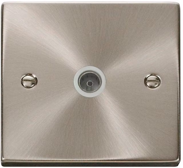 SE HOME White and Silver Satin Brushed Chrome 1 Gang Single Surface Mount Coaxial TV Socket
