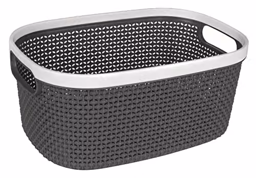 LIVIVO Ulana Plastic Woven Effect Stackable Storage Basket with Handles in Grey, Small, W/D/H: 21.0 x 13.5 x 8.0 cm – 6