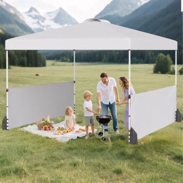 COSTWAY White Pop Up Canopy Tent with 2 Half Sidewalls, W: 300 cm, D: 300 cm, H: 266 cm