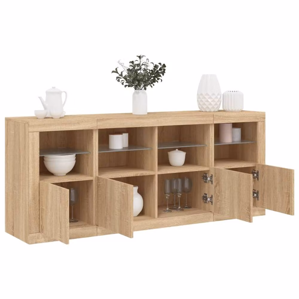 Berkfield Home Sonoma Oak Sideboard with Integrated LED Lights in Light Tan, W/D/H: 163 x 37 x 67 cm – 2