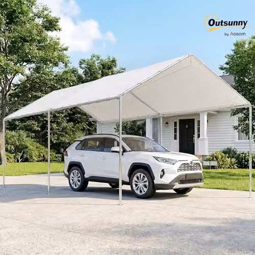 Outsunny White Galvanised Steel Gable Carport Garage Car Shelter – 2