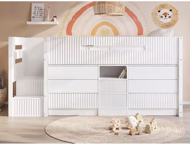 Flair Furnishings Luca Mid Sleeper Ribbed Storage Bed in White, W/D/H: 158.8 x 90 x 113 cm