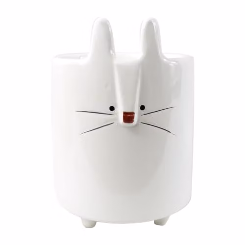 Leaf White Ceramic Rabbit Planter, Height: 15 cm