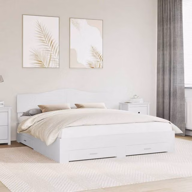 Berkfield Home Modern Bed Frame with Headboard in White, W/D/H: 180 x 200 cm, Engineered Wood