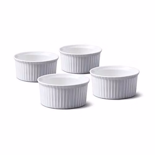 WM Bartleet & Sons Set of 4 Round Porcelain Ramekins with Lids, White, Diameter: 7.5 cm