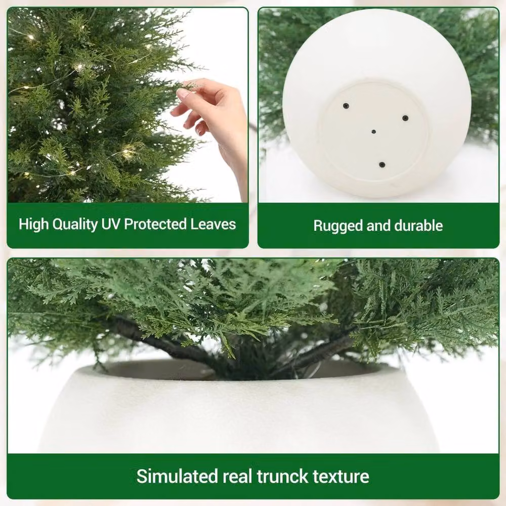 VOGREX Set of 2 Green Artificial Cedar Topiary Trees, 121.92 cm UV Resistant Faux Plants – 5