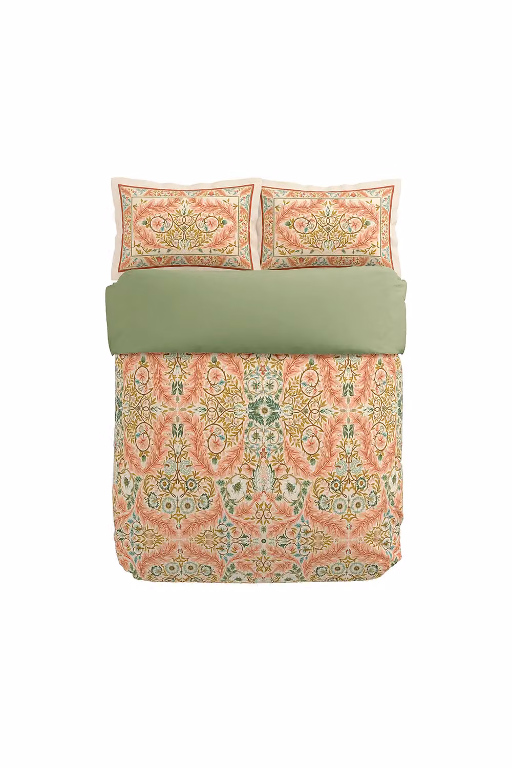 Morris & Co. Earthly Paradise Floral Cotton Percale Duvet Cover and Pillowcase Set, Pink and Green, W: 180 cm, H: 200 cm – 2