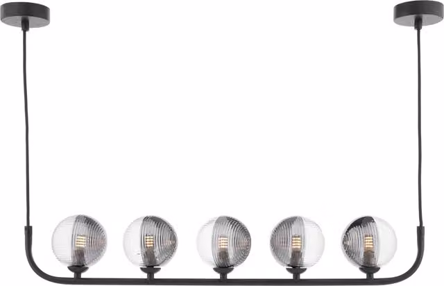 Dar CRA0522-18 Modern Suspended Bar Pendant Light in Black with Transparent Glass, Height Adjustable and Dimmable