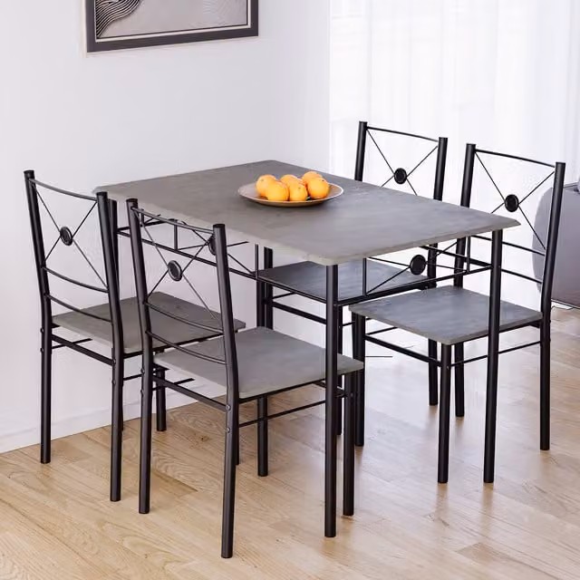 Vida Designs Modern Rectangular Dining Set with Table and 4 Chairs in Matt Concrete Grey