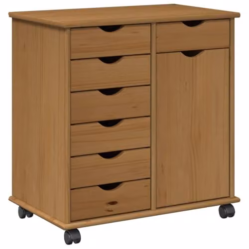 vidaXL Rolling Cabinet in Honey Brown Solid Pine Wood W/D/H: 63.5 x 39 x 65.5 cm